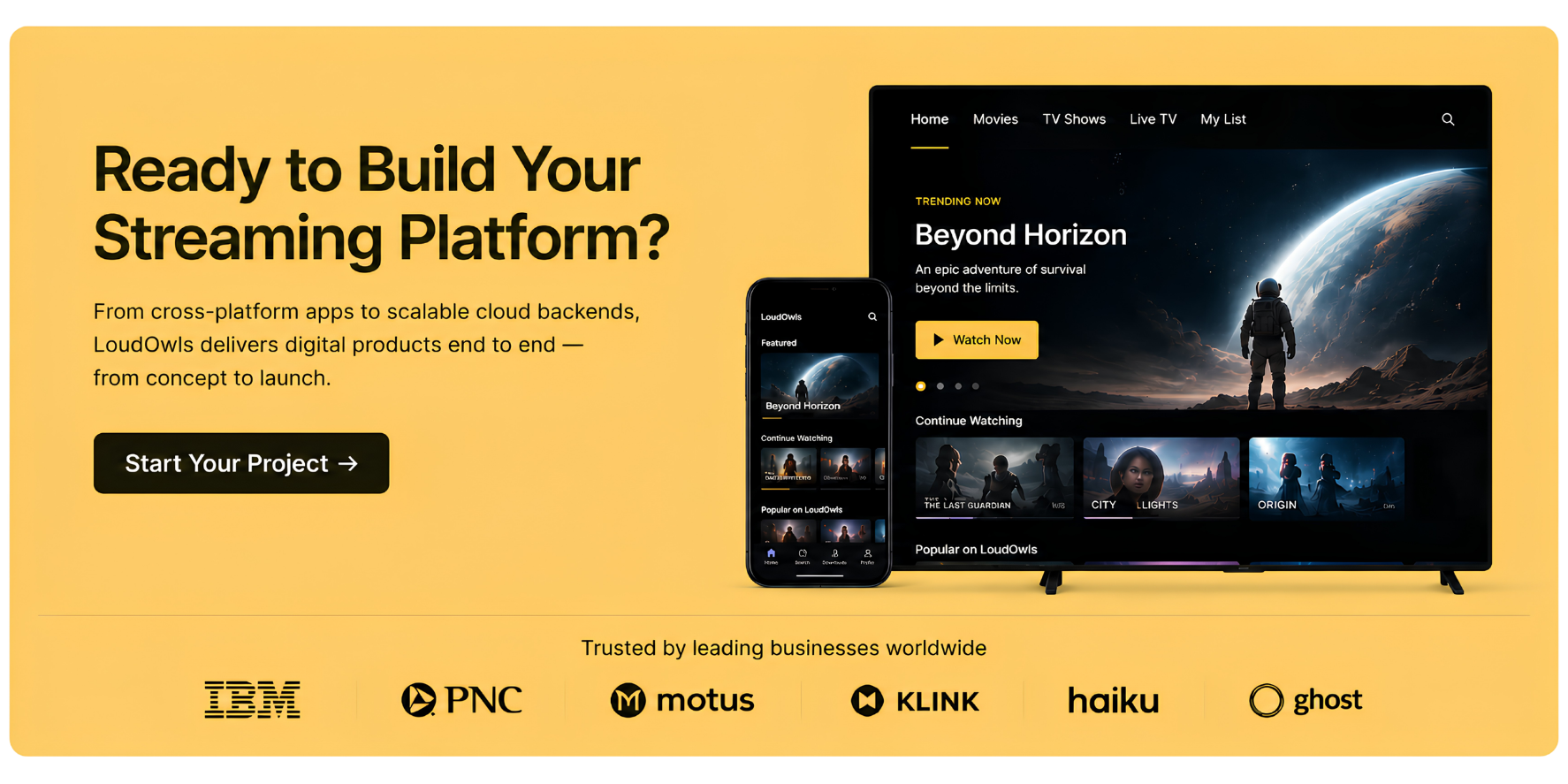 Streaming app tech stack covering frontend, backend, video streaming infrastructure, database, cloud hosting, analytics, and personalization.